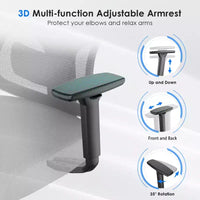 Chaise de bureau ergonomique Okak, chaise de bureau en maille avec appui-tête, support lombaire et accoudoirs réglables, chaise de jeu à dossier haut pour le bureau, la maison