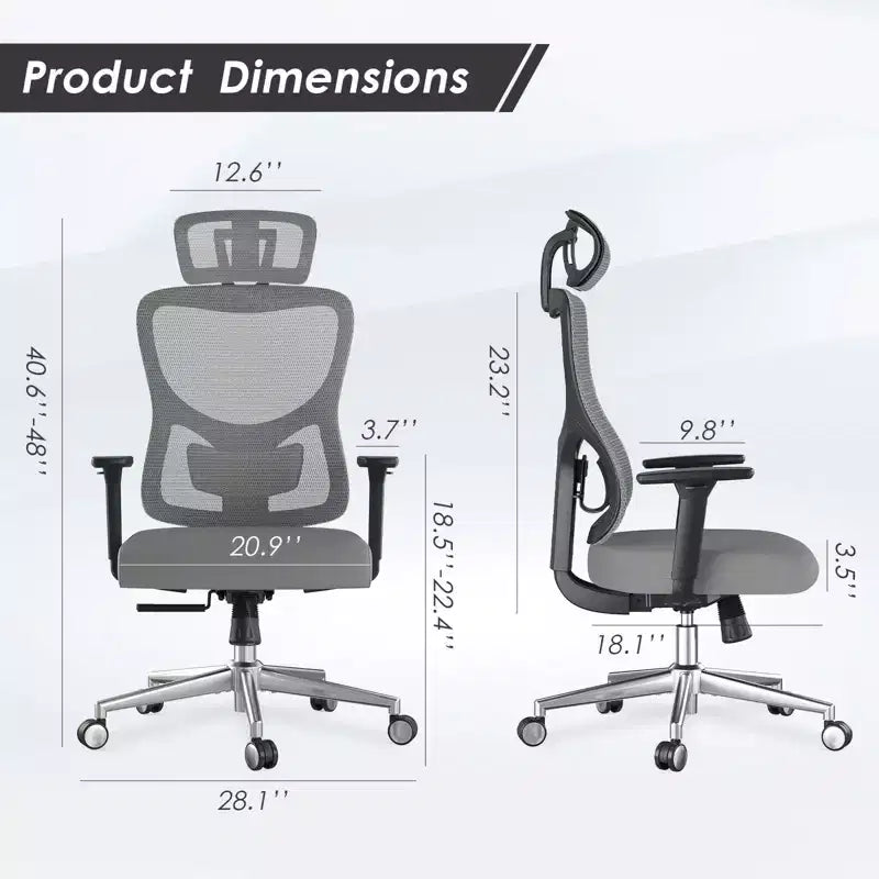 Chaise de bureau ergonomique Okak, chaise de bureau en maille avec appui-tête, support lombaire et accoudoirs réglables, chaise de jeu à dossier haut pour le bureau, la maison