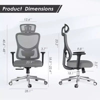 Chaise de bureau ergonomique Okak, chaise de bureau en maille avec appui-tête, support lombaire et accoudoirs réglables, chaise de jeu à dossier haut pour le bureau, la maison