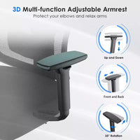 Chaise de bureau ergonomique Okak, chaise de bureau en maille avec appui-tête, support lombaire et accoudoirs réglables, chaise de jeu à dossier haut pour le bureau, la maison