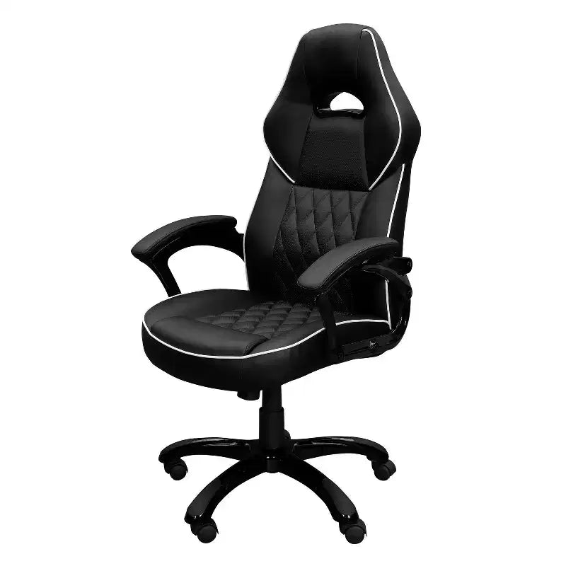 Chaise gaming Okak à dossier haut avec assise et dossier rembourrés, chaise de bureau de direction à base métallique et roulettes, chaise de bureau pour l'étude et la salle de lecture, noir