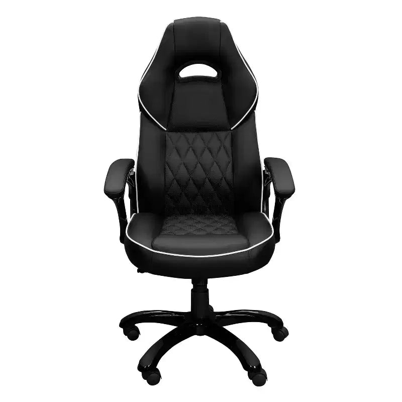 Chaise gaming Okak à dossier haut avec assise et dossier rembourrés, chaise de bureau de direction à base métallique et roulettes, chaise de bureau pour l'étude et la salle de lecture, noir