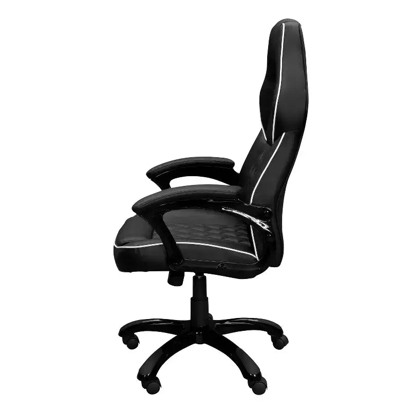 Chaise gaming Okak à dossier haut avec assise et dossier rembourrés, chaise de bureau de direction à base métallique et roulettes, chaise de bureau pour l'étude et la salle de lecture, noir