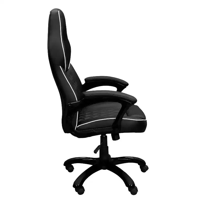Chaise gaming Okak à dossier haut avec assise et dossier rembourrés, chaise de bureau de direction à base métallique et roulettes, chaise de bureau pour l'étude et la salle de lecture, noir
