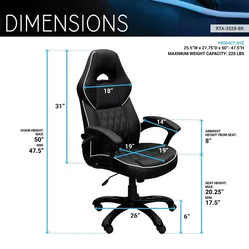 Chaise gaming Okak à dossier haut avec assise et dossier rembourrés, chaise de bureau de direction à base métallique et roulettes, chaise de bureau pour l'étude et la salle de lecture, noir