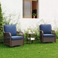 Chaises de patio coulissantes pivotantes d'extérieur en résine tressée avec table - Ensemble bistro d'extérieur 3 pièces avec coussins épais de 4 pouces et table basse