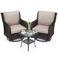Outdoor Swivel Wicker Sliding Patio Chairs with Table Set, 3-Piece Outdoor Bistro Set with 4-Inch Thick Cushions and Coffee Table