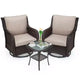 Outdoor Swivel Wicker Sliding Patio Chairs with Table Set, 3-Piece Outdoor Bistro Set with 4-Inch Thick Cushions and Coffee Table