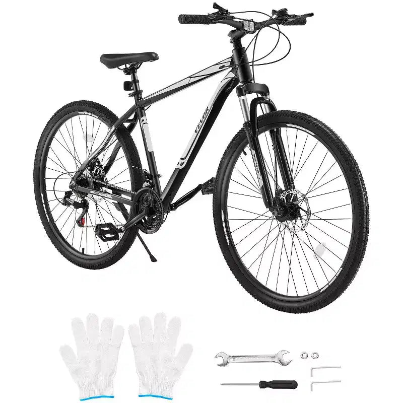 VTT VEVOR, Vélo Tout-Terrain 29 Pouces avec Suspension Avant, Dérailleur SHIMANO 21 Vitesses, Freins à Disque Doubles, Cadre en Alliage d'Aluminium, Noir