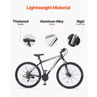 VTT VEVOR, Vélo Tout-Terrain 29 Pouces avec Suspension Avant, Dérailleur SHIMANO 21 Vitesses, Freins à Disque Doubles, Cadre en Alliage d'Aluminium, Noir