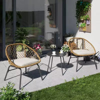 LAUSAINT Ensemble bistro 3 pièces en osier pour la maison, 2 chaises larges et table basse, parfait pour le porche, le jardin, le balcon