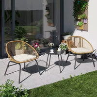 LAUSAINT Ensemble bistro 3 pièces en osier pour la maison, 2 chaises larges et table basse, parfait pour le porche, le jardin, le balcon