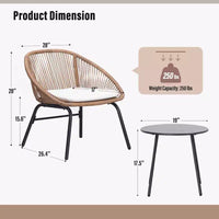 LAUSAINT Ensemble bistro 3 pièces en osier pour la maison, 2 chaises larges et table basse, parfait pour le porche, le jardin, le balcon