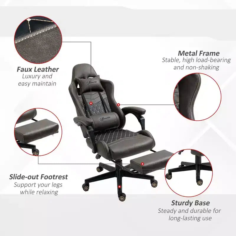 Chaise gaming Okak à dossier haut avec appui-tête, chaise d'ordinateur avec soutien lombaire et repose-pieds, chaise de bureau pour l'étude, la salle de lecture
