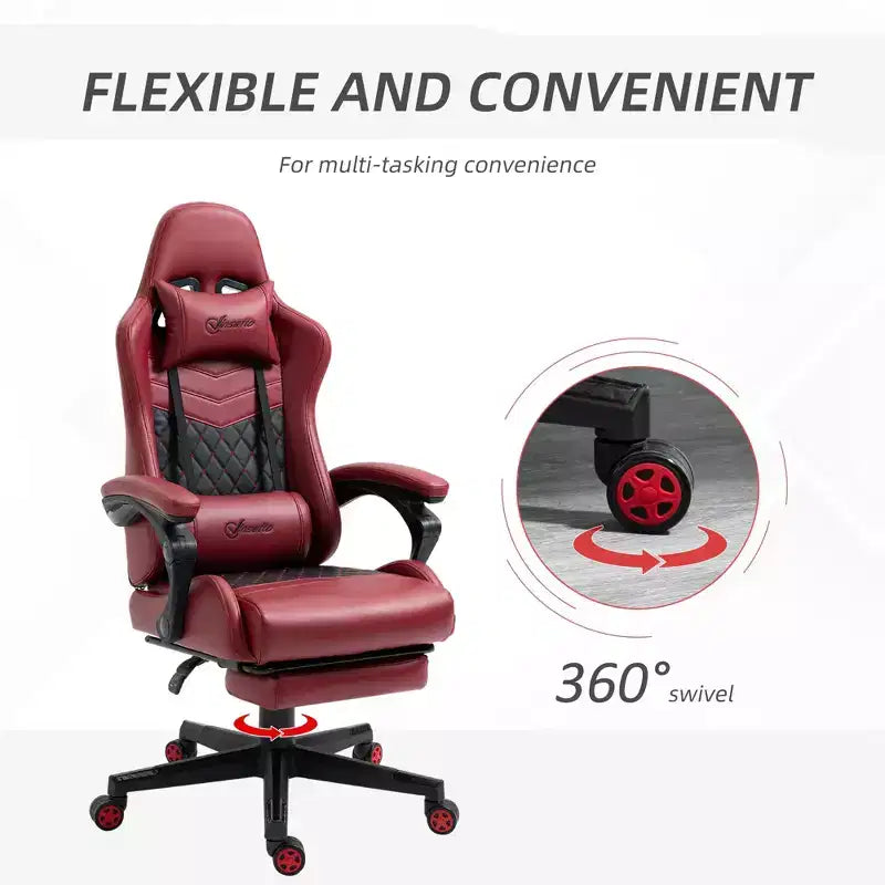 Chaise gaming Okak à dossier haut avec appui-tête, chaise d'ordinateur avec soutien lombaire et repose-pieds, chaise de bureau pour l'étude, la salle de lecture