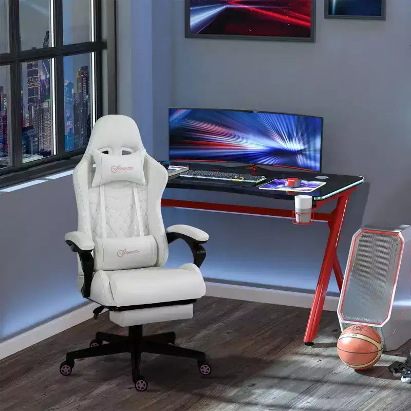 Chaise gaming Okak à dossier haut avec appui-tête, chaise d'ordinateur avec soutien lombaire et repose-pieds, chaise de bureau pour l'étude, la salle de lecture