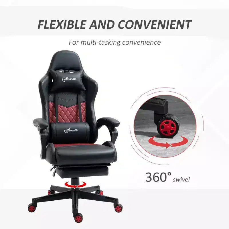 Chaise gaming Okak à dossier haut avec appui-tête, chaise d'ordinateur avec soutien lombaire et repose-pieds, chaise de bureau pour l'étude, la salle de lecture