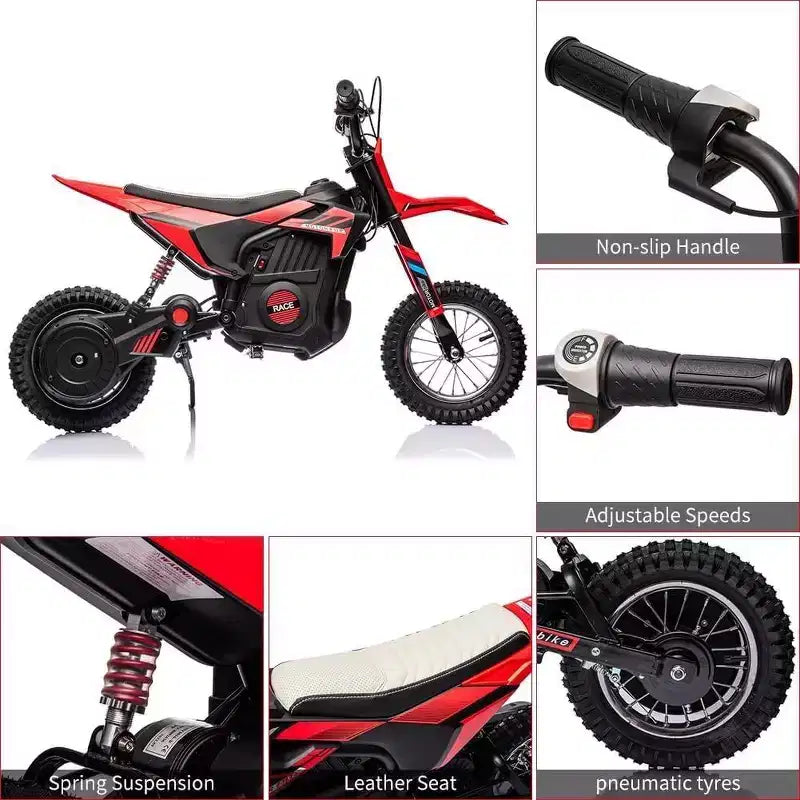 Moto tout-terrain électrique Acekool pour enfants, vitesse rapide, siège en cuir confortable, jouet d'extérieur, pneus gonflables