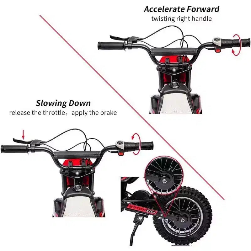 Moto tout-terrain électrique Acekool pour enfants, vitesse rapide, siège en cuir confortable, jouet d'extérieur, pneus gonflables