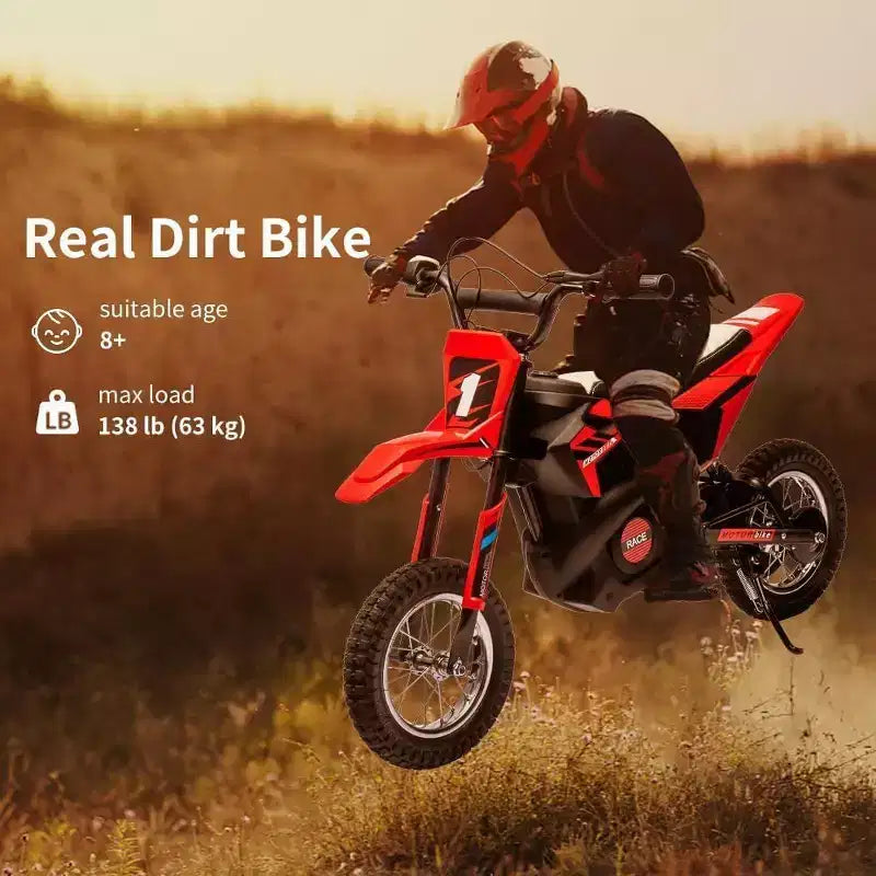 Moto tout-terrain électrique Acekool pour enfants, vitesse rapide, siège en cuir confortable, jouet d'extérieur, pneus gonflables