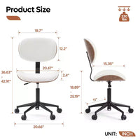 Chaise de Bureau Ergonomique sans Accoudoirs Bestier Bentwood, Chaise de Table Confortable avec Support Lombaire, Chaise de Bureau à Roulettes Réglable en Hauteur en Cuir PU