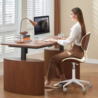 Chaise de Bureau Ergonomique sans Accoudoirs Bestier Bentwood, Chaise de Table Confortable avec Support Lombaire, Chaise de Bureau à Roulettes Réglable en Hauteur en Cuir PU