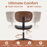 Chaise de Bureau Ergonomique sans Accoudoirs Bestier Bentwood, Chaise de Table Confortable avec Support Lombaire, Chaise de Bureau à Roulettes Réglable en Hauteur en Cuir PU