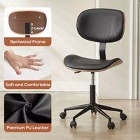 Chaise de Bureau Ergonomique sans Accoudoirs Bestier Bentwood, Chaise de Table Confortable avec Support Lombaire, Chaise de Bureau à Roulettes Réglable en Hauteur en Cuir PU
