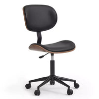 Chaise de Bureau Ergonomique sans Accoudoirs Bestier Bentwood, Chaise de Table Confortable avec Support Lombaire, Chaise de Bureau à Roulettes Réglable en Hauteur en Cuir PU