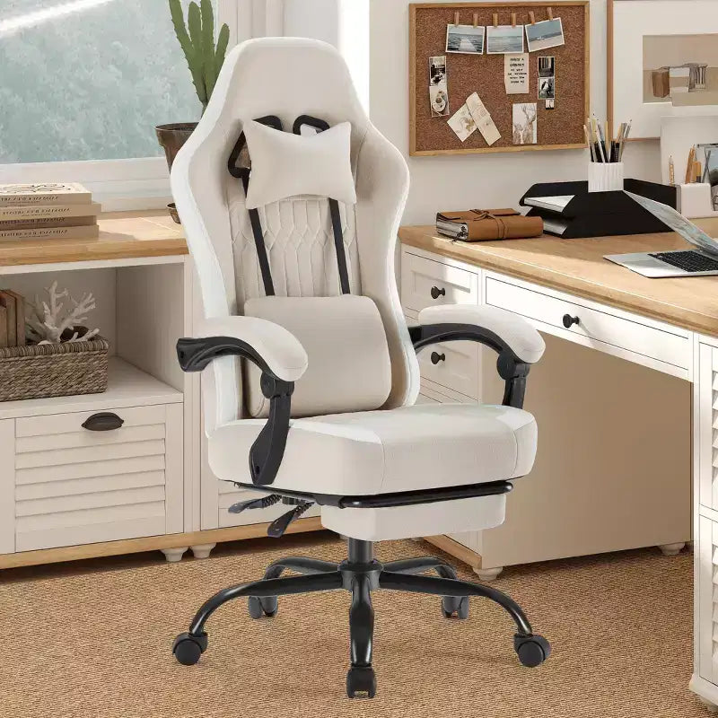 Chaise de jeu d'ordinateur MAYEERTY avec support lombaire Hauteur réglable Roues rotatives à 360° Accoudoirs et appuie-tête inclus