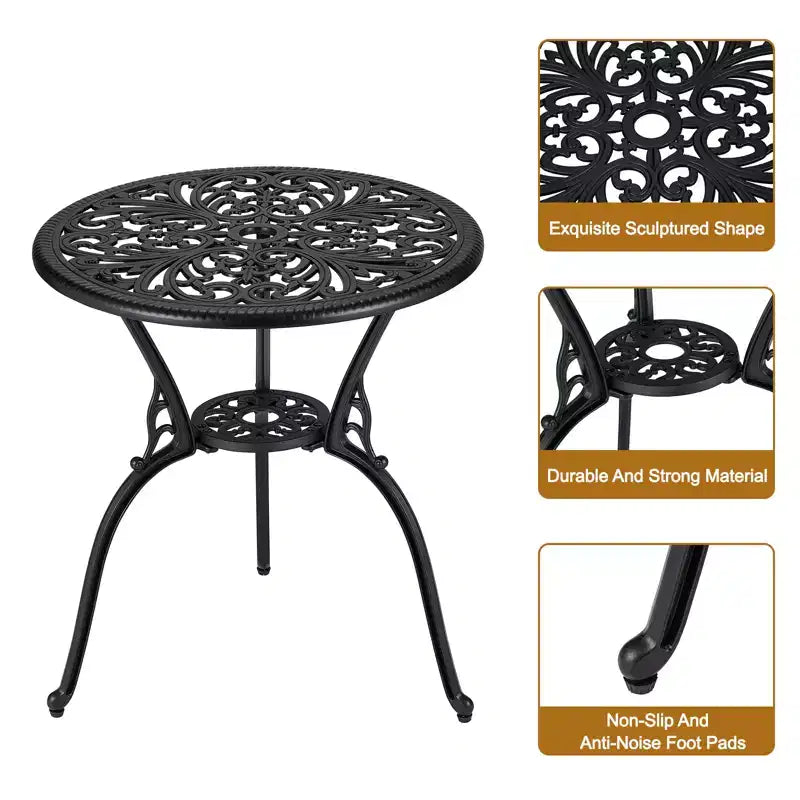 CuisinSmart Ensemble Bistro 3 Pièces, Salon de Jardin Bistro en Aluminium Moulé Résistant à la Rouille avec Trou pour Parasol pour Jardin, Balcon, Porche