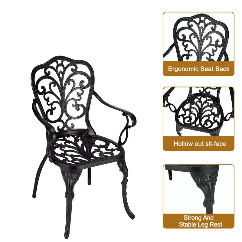 CuisinSmart Ensemble Bistro 3 Pièces, Salon de Jardin Bistro en Aluminium Moulé Résistant à la Rouille avec Trou pour Parasol pour Jardin, Balcon, Porche