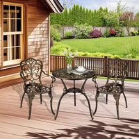 CuisinSmart Ensemble Bistro 3 Pièces, Salon de Jardin Bistro en Aluminium Moulé Résistant à la Rouille avec Trou pour Parasol pour Jardin, Balcon, Porche