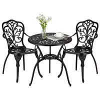 CuisinSmart 3 Piece Bistro Set, Rust-Resistant Cast Aluminum Patio Outdoor Bistro Set with Umbrella Hole for Backyard, Balcony, Front Porch