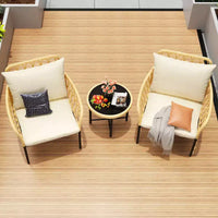Ensemble de bistrot 3 pièces, salon de jardin, chaises d'extérieur modulables en osier toutes saisons avec table et coussins, pour jardin, patio, terrasse
