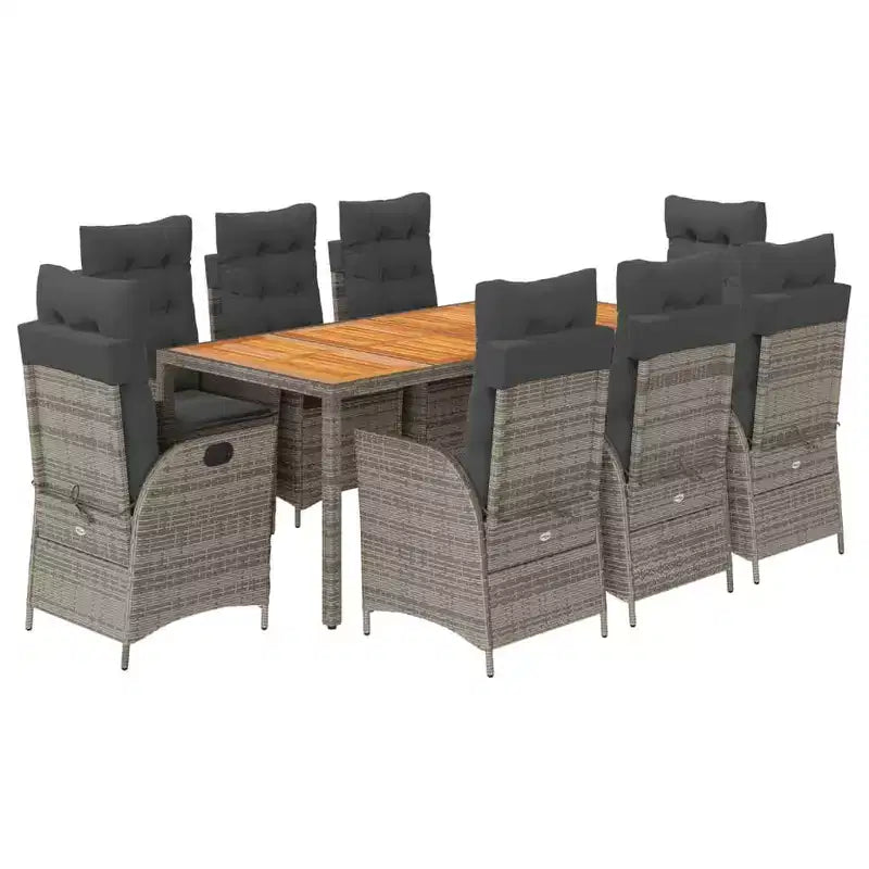 vidaXL Ensemble repas de patio avec coussins - Table et chaises, ensemble bistro en résine tressée - Gris Sans repose-pieds 8 pièces