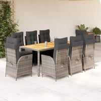 vidaXL Ensemble repas de patio avec coussins - Table et chaises, ensemble bistro en résine tressée - Gris Sans repose-pieds 8 pièces
