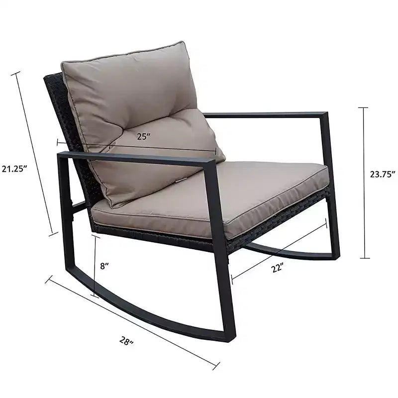 Kozyard Ensemble bistro de patio 3 pièces - Chaises à bascule d'extérieur avec table et coussins pour jardin, porche, arrière-cour