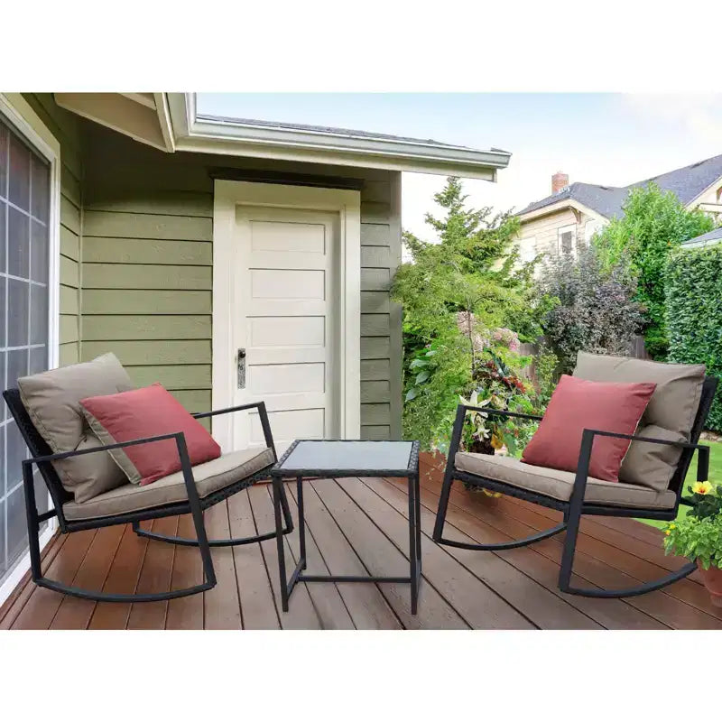 Kozyard Ensemble bistro de patio 3 pièces - Chaises à bascule d'extérieur avec table et coussins pour jardin, porche, arrière-cour
