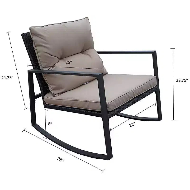 Kozyard Ensemble bistro de patio 3 pièces - Chaises à bascule d'extérieur avec table et coussins pour jardin, porche, arrière-cour