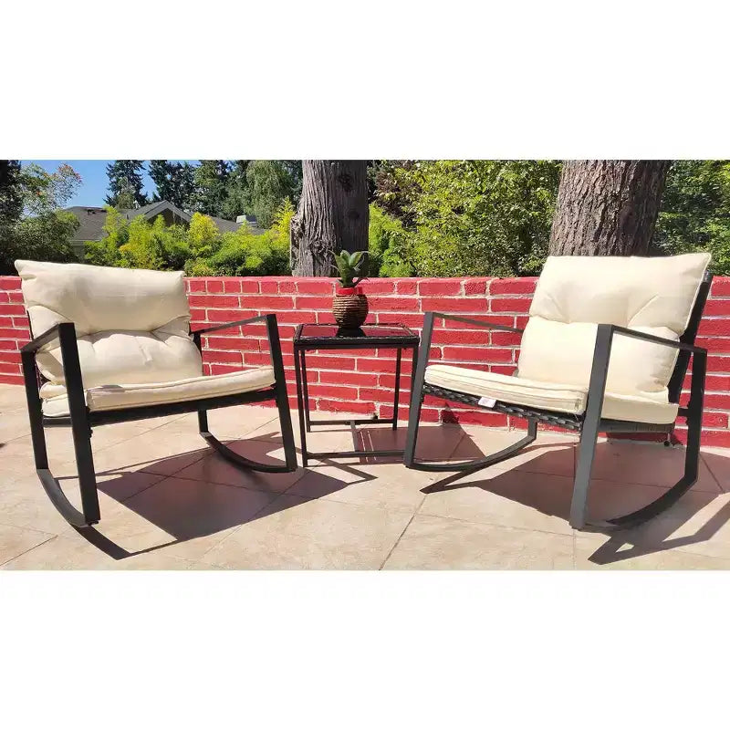 Kozyard Ensemble bistro de patio 3 pièces - Chaises à bascule d'extérieur avec table et coussins pour jardin, porche, arrière-cour