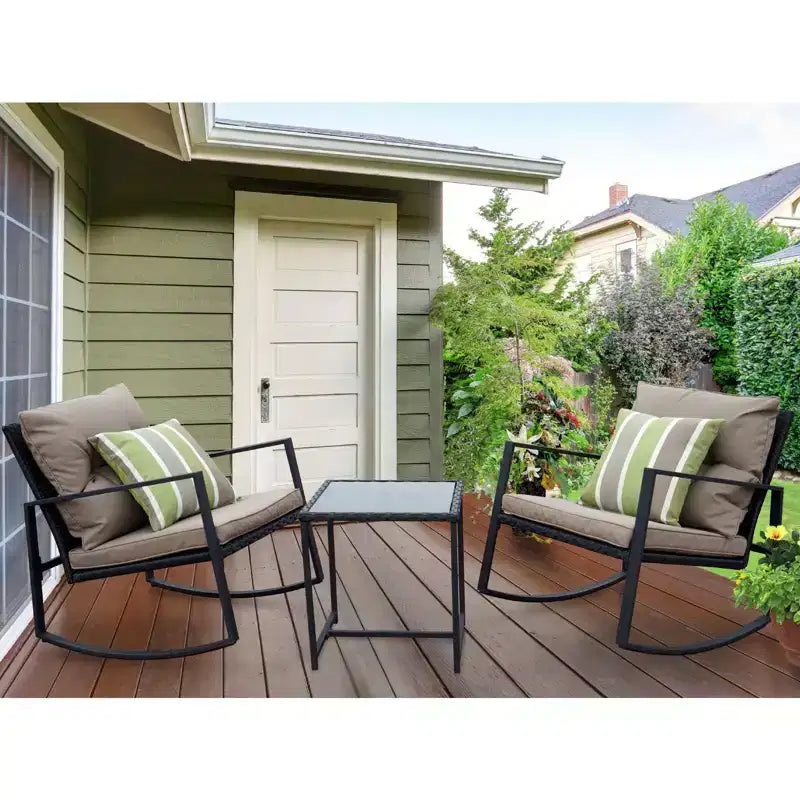 Kozyard Ensemble bistro de patio 3 pièces - Chaises à bascule d'extérieur avec table et coussins pour jardin, porche, arrière-cour