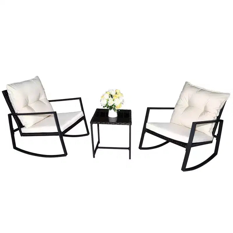 Kozyard Ensemble bistro de patio 3 pièces - Chaises à bascule d'extérieur avec table et coussins pour jardin, porche, arrière-cour