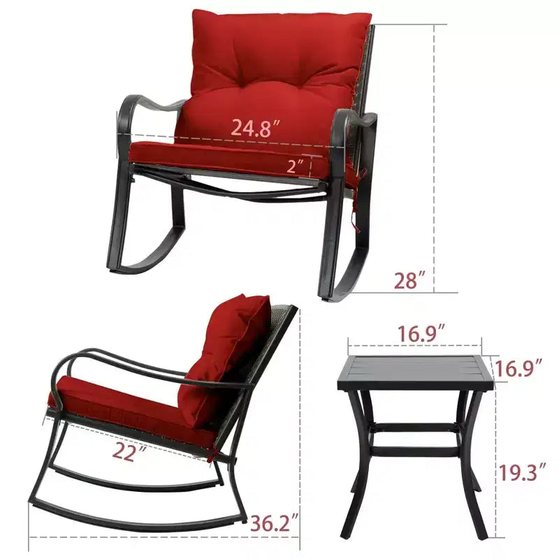 Kozyard Ensemble de patio d'extérieur 3 pièces avec coussins - fauteuil à bascule pour balcon, pelouse et porche