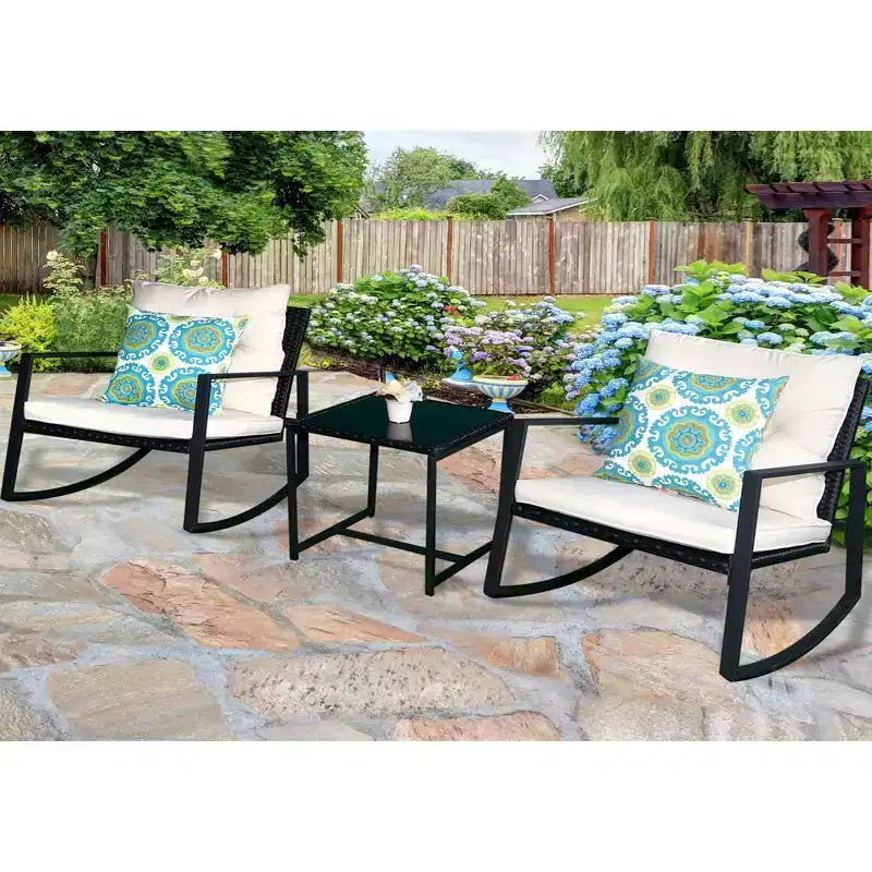 Kozyard Ensemble de patio d'extérieur 3 pièces avec coussins - fauteuil à bascule pour balcon, pelouse et porche