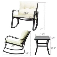 Kozyard Ensemble de patio d'extérieur 3 pièces avec coussins - fauteuil à bascule pour balcon, pelouse et porche