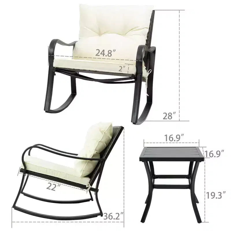 Kozyard Ensemble de patio d'extérieur 3 pièces avec coussins - fauteuil à bascule pour balcon, pelouse et porche