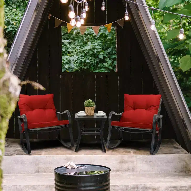 Kozyard Ensemble de patio d'extérieur 3 pièces avec coussins - fauteuil à bascule pour balcon, pelouse et porche
