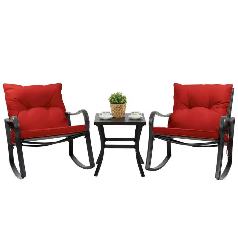 Kozyard Ensemble de patio d'extérieur 3 pièces avec coussins - fauteuil à bascule pour balcon, pelouse et porche