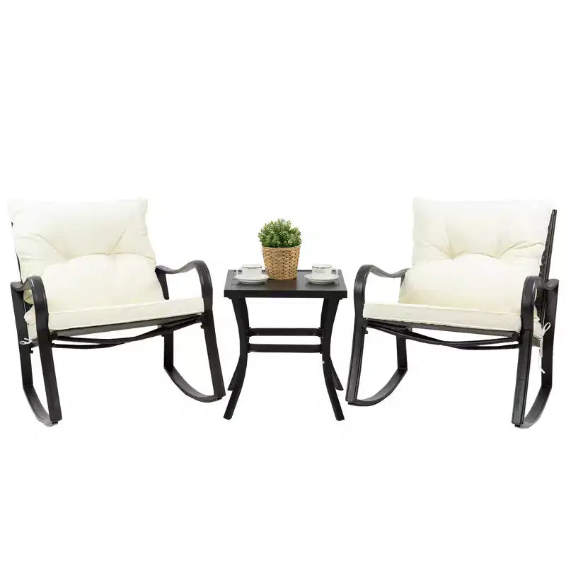 Kozyard Ensemble de patio d'extérieur 3 pièces avec coussins - fauteuil à bascule pour balcon, pelouse et porche